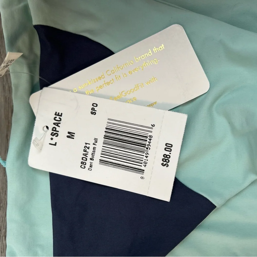 NWT L*space Dani Full Bikini‎ Bottoms Swimwear Womens Side Tie Blue Size Medium